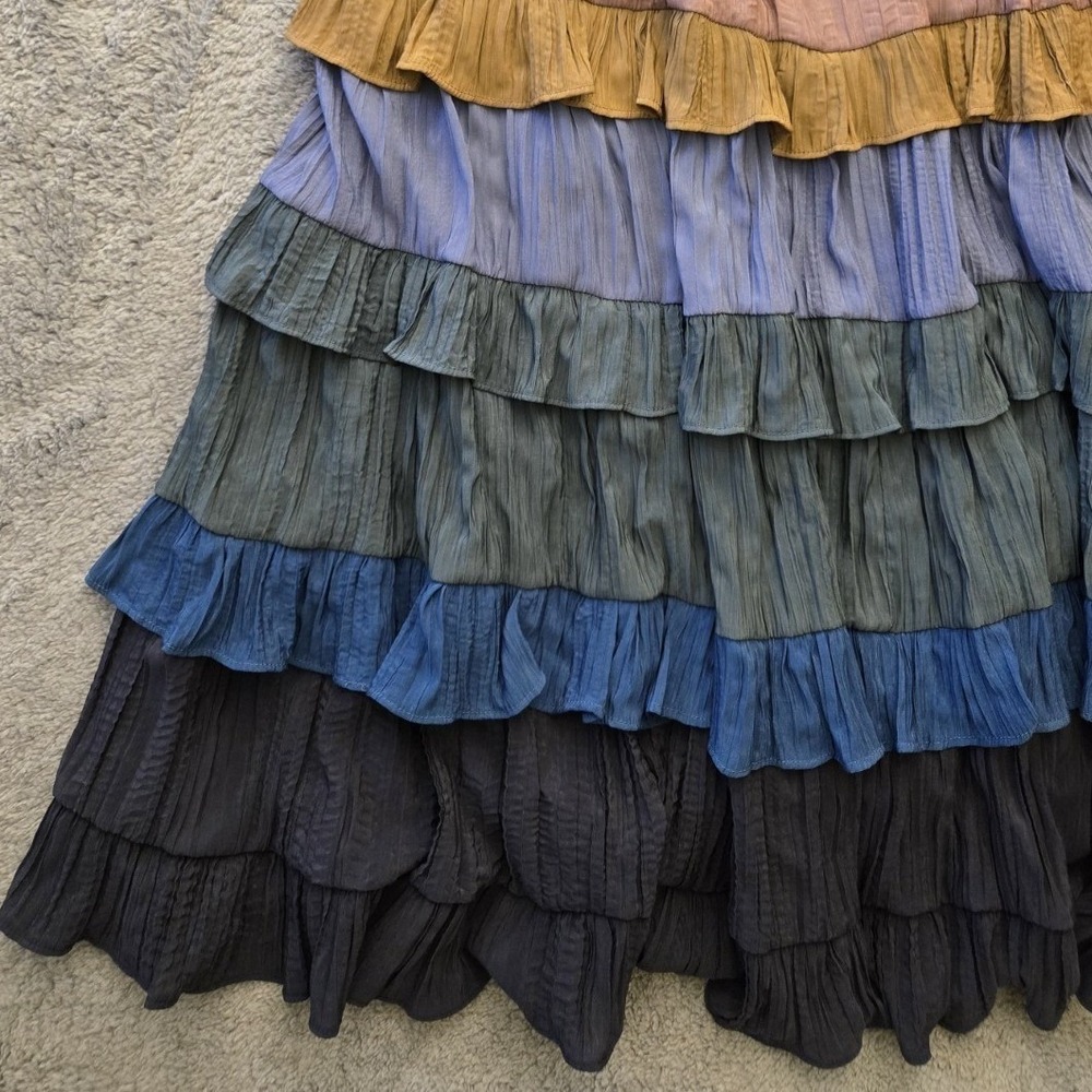 Storia Multicolor Tiered Ruffle Midi Dress Rainbow Boho Summer Crinkle Small - Picture 4 of 7
